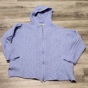 Periwinkle Irish wool hooded cardigan sz XXL